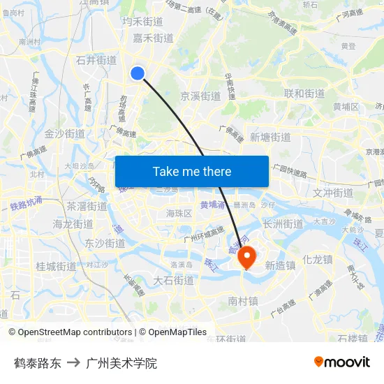 鹤泰路东 to 广州美术学院 map