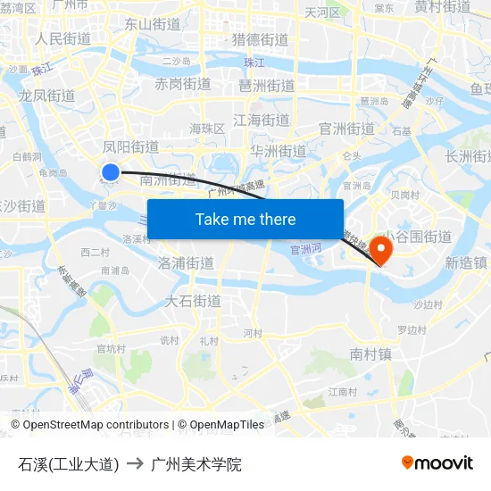 石溪(工业大道) to 广州美术学院 map