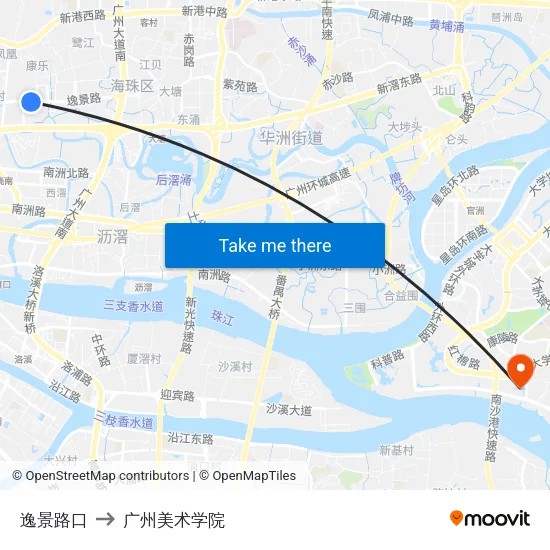 逸景路口 to 广州美术学院 map