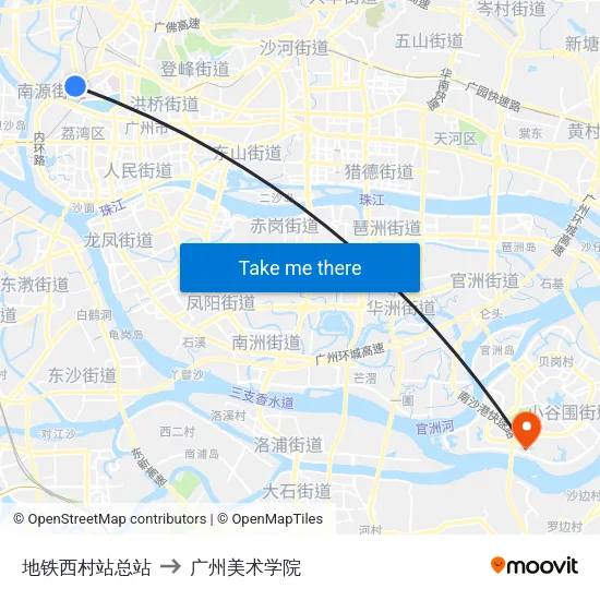 地铁西村站总站 to 广州美术学院 map