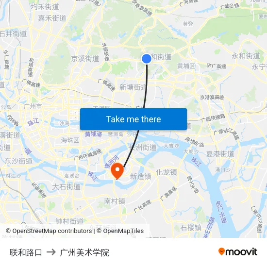 联和路口 to 广州美术学院 map