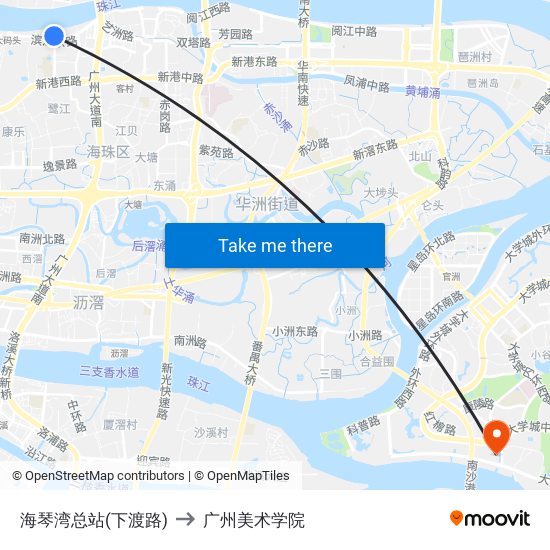 海琴湾总站(下渡路) to 广州美术学院 map