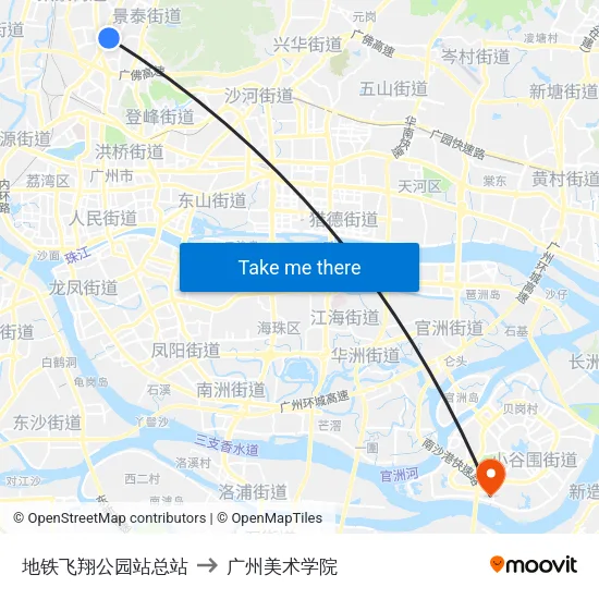 地铁飞翔公园站总站 to 广州美术学院 map