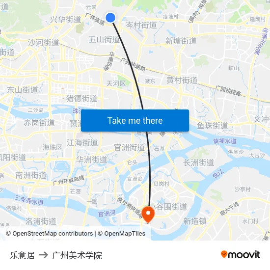乐意居 to 广州美术学院 map