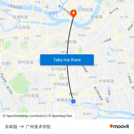东翠园 to 广州美术学院 map
