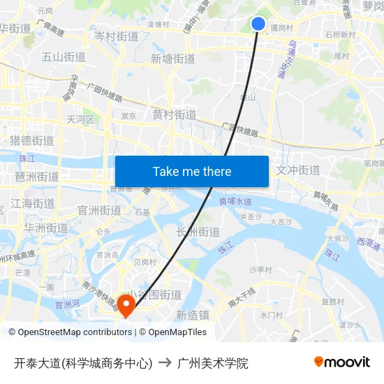 开泰大道(科学城商务中心) to 广州美术学院 map
