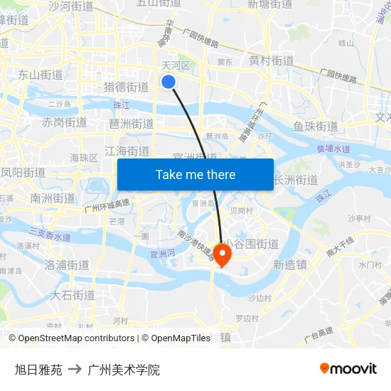 旭日雅苑 to 广州美术学院 map