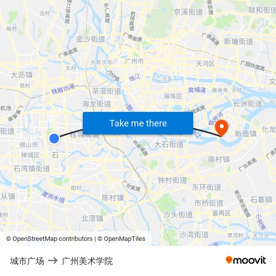 城市广场 to 广州美术学院 map