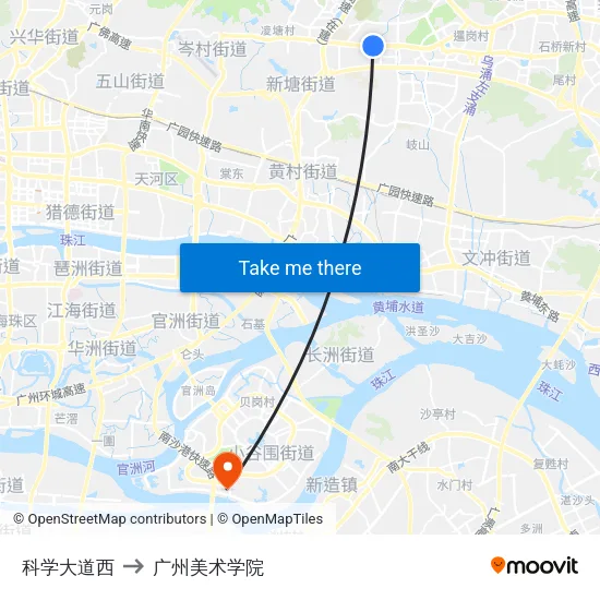 科学大道西 to 广州美术学院 map