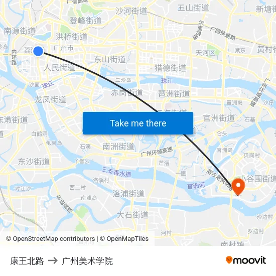 康王北路 to 广州美术学院 map