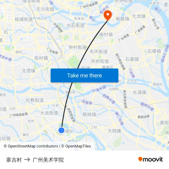 寨吉村 to 广州美术学院 map
