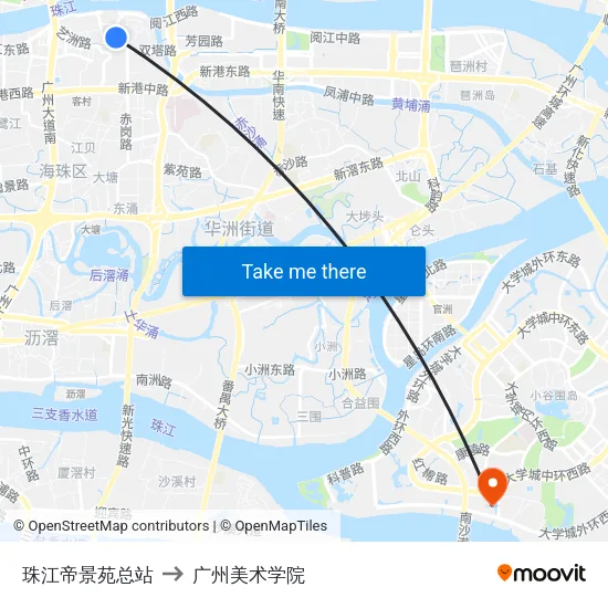 珠江帝景苑总站 to 广州美术学院 map