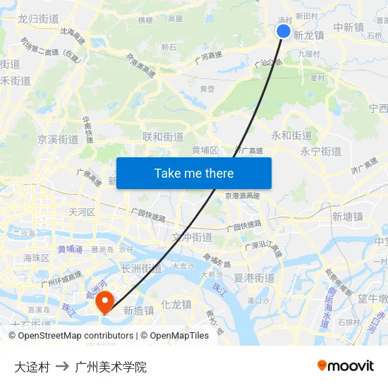 大迳村 to 广州美术学院 map