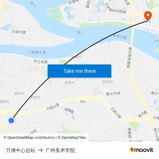 万博中心总站 to 广州美术学院 map