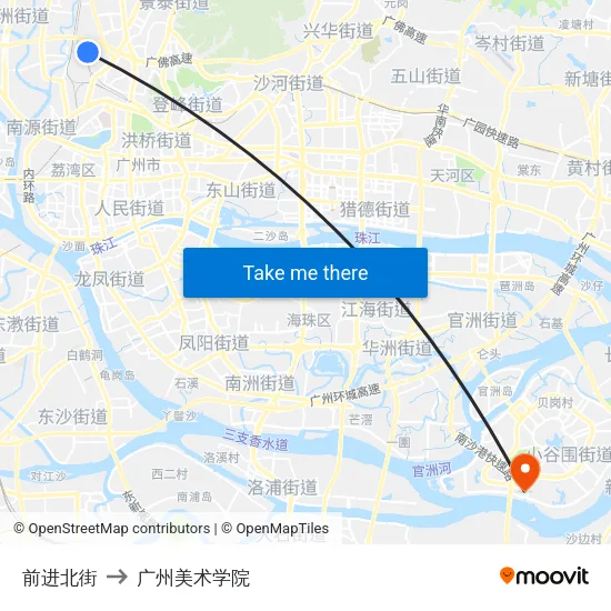 前进北街 to 广州美术学院 map