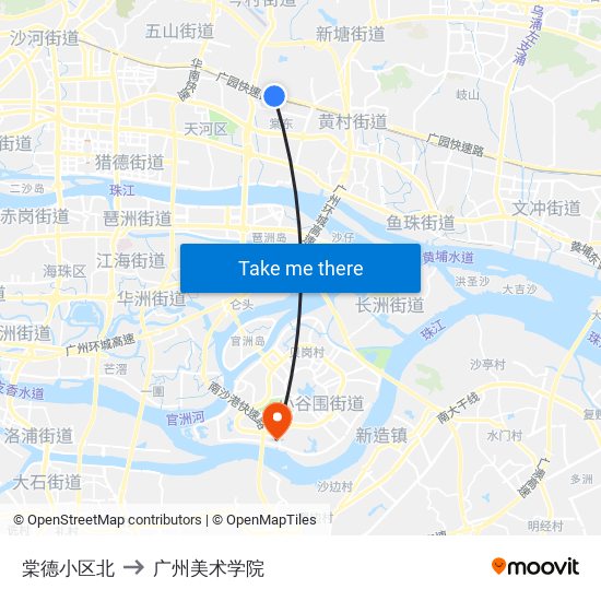 棠德小区北 to 广州美术学院 map