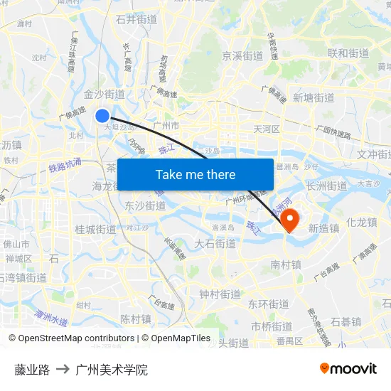 藤业路 to 广州美术学院 map
