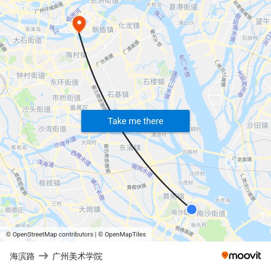 海滨路 to 广州美术学院 map