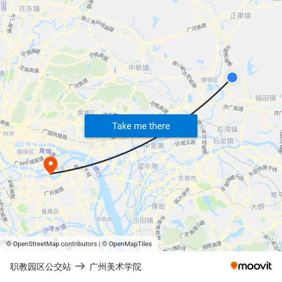 职教园区公交站 to 广州美术学院 map