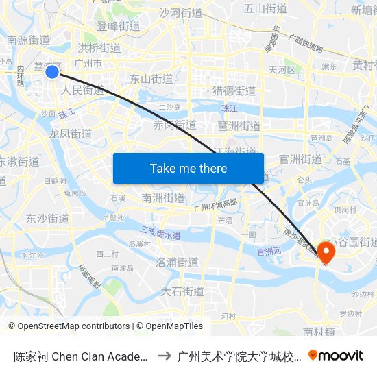 陈家祠 Chen Clan Academy to 广州美术学院大学城校区 map