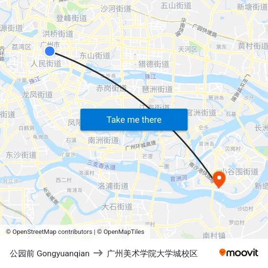 公园前 Gongyuanqian to 广州美术学院大学城校区 map