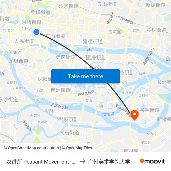农讲所 Peasant Movement Institute to 广州美术学院大学城校区 map