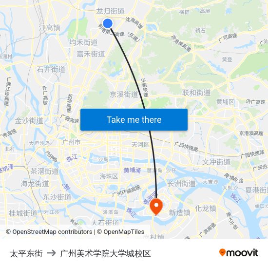 太平东街 to 广州美术学院大学城校区 map