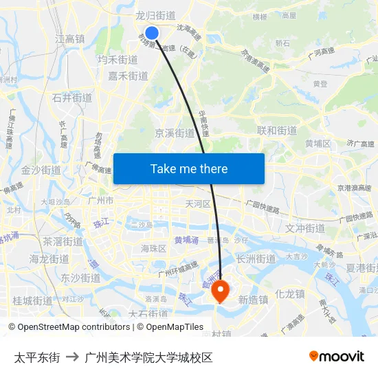 太平东街 to 广州美术学院大学城校区 map