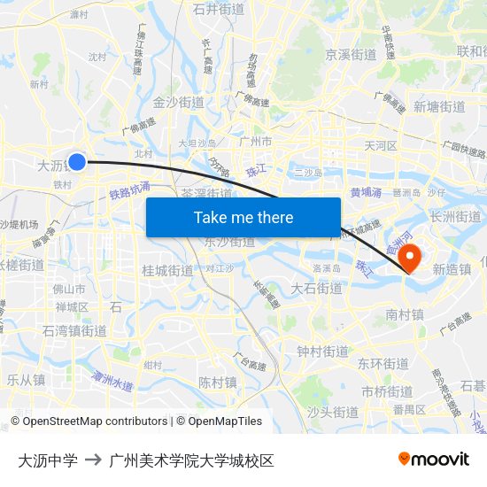 大沥中学 to 广州美术学院大学城校区 map