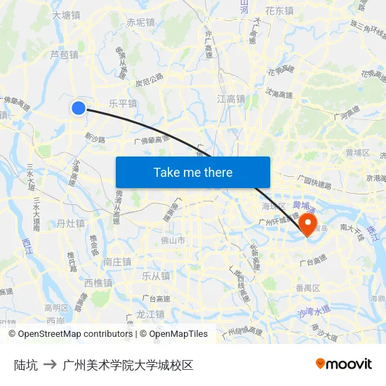 陆坑 to 广州美术学院大学城校区 map