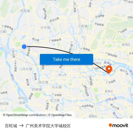 百旺城 to 广州美术学院大学城校区 map