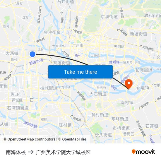 南海体校 to 广州美术学院大学城校区 map