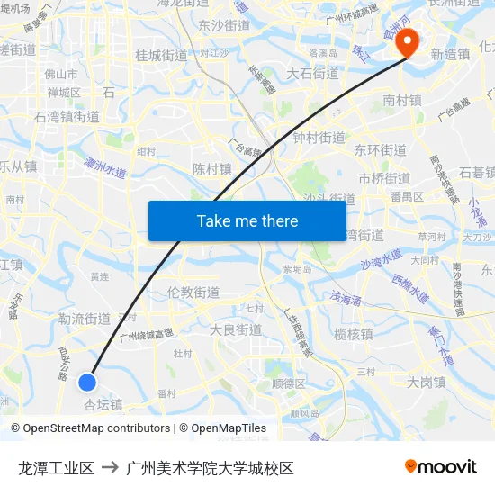 龙潭工业区 to 广州美术学院大学城校区 map