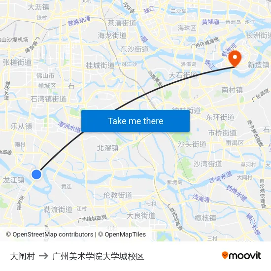 大闸村 to 广州美术学院大学城校区 map