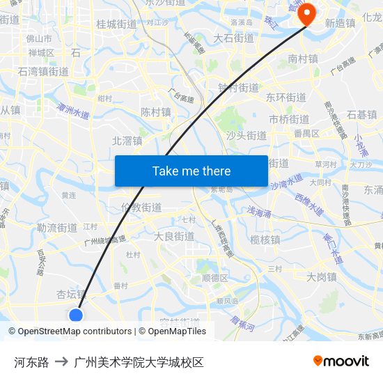 河东路 to 广州美术学院大学城校区 map