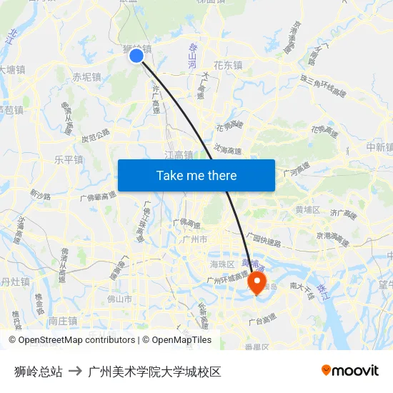 狮岭总站 to 广州美术学院大学城校区 map