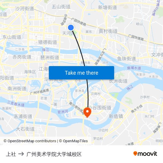 上社 to 广州美术学院大学城校区 map