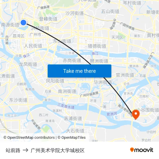 站前路 to 广州美术学院大学城校区 map