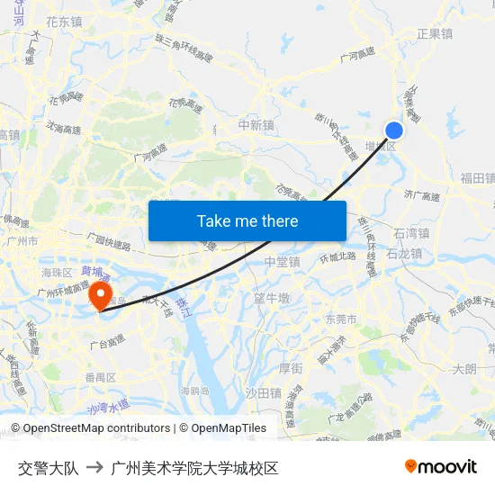 交警大队 to 广州美术学院大学城校区 map