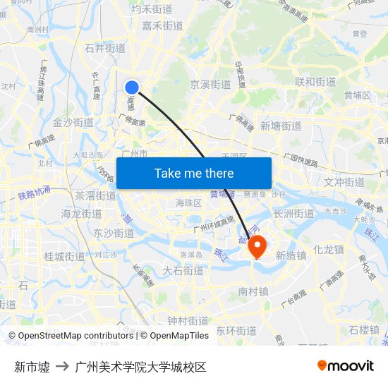 新市墟 to 广州美术学院大学城校区 map