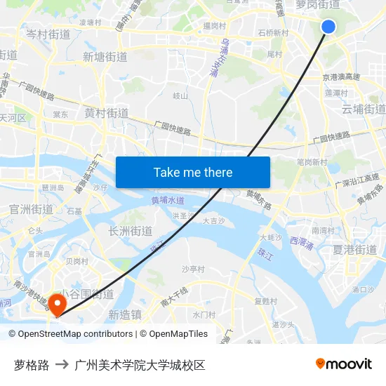 萝格路 to 广州美术学院大学城校区 map
