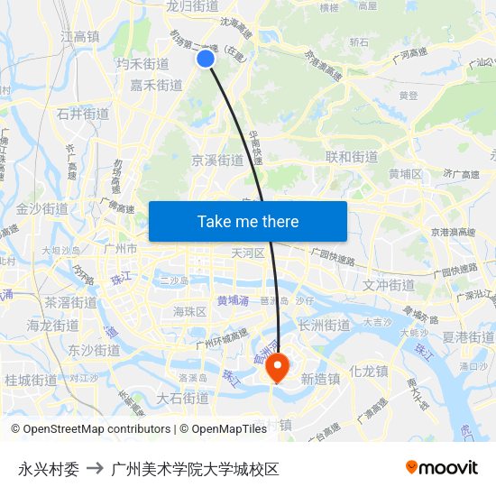 永兴村委 to 广州美术学院大学城校区 map