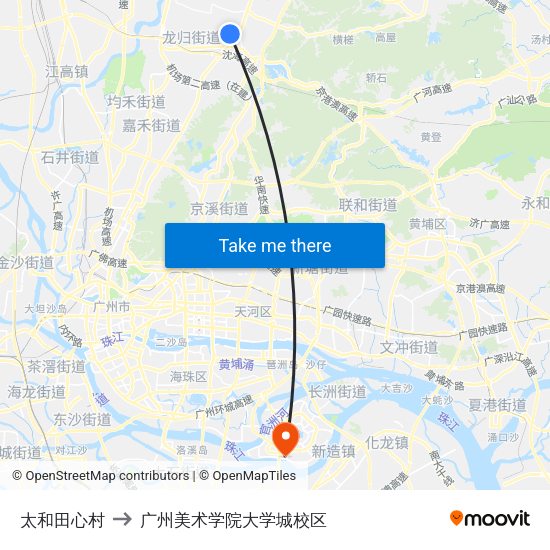 太和田心村 to 广州美术学院大学城校区 map