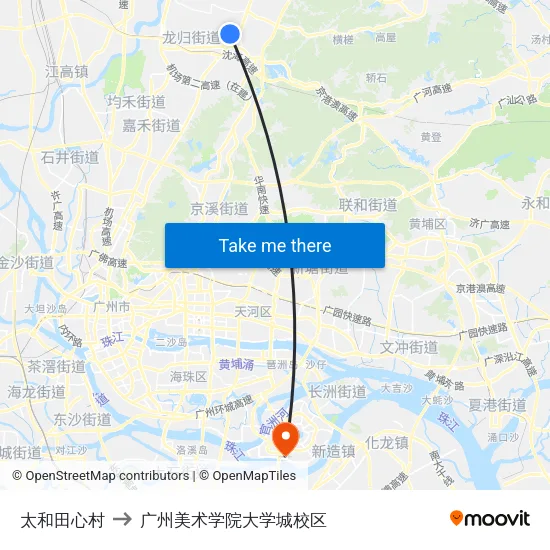 太和田心村 to 广州美术学院大学城校区 map