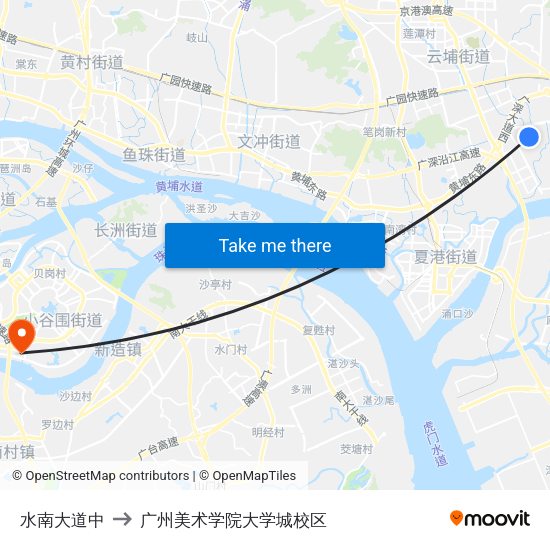 水南大道中 to 广州美术学院大学城校区 map