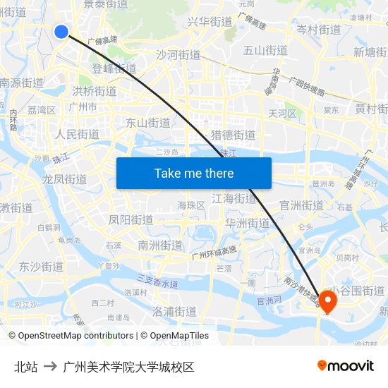 北站 to 广州美术学院大学城校区 map