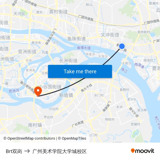 Brt双岗 to 广州美术学院大学城校区 map