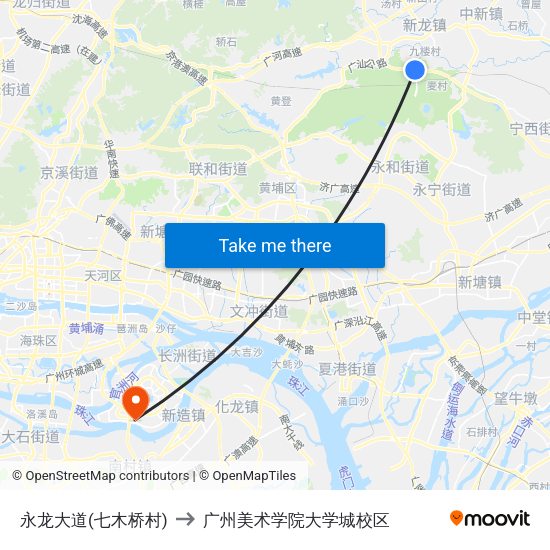 永龙大道(七木桥村) to 广州美术学院大学城校区 map