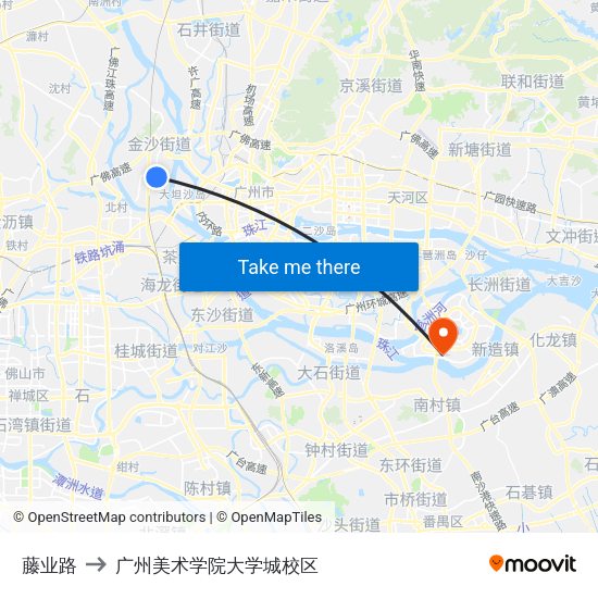 藤业路 to 广州美术学院大学城校区 map