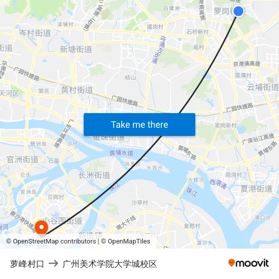 萝峰村口 to 广州美术学院大学城校区 map